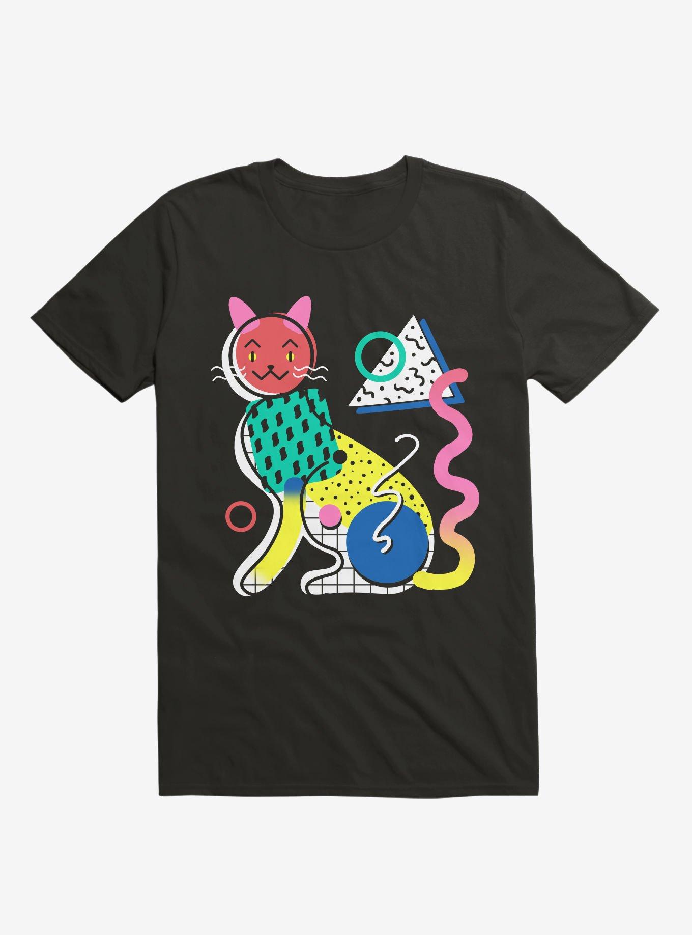 Memphis Cat Design Black T-Shirt, , hi-res