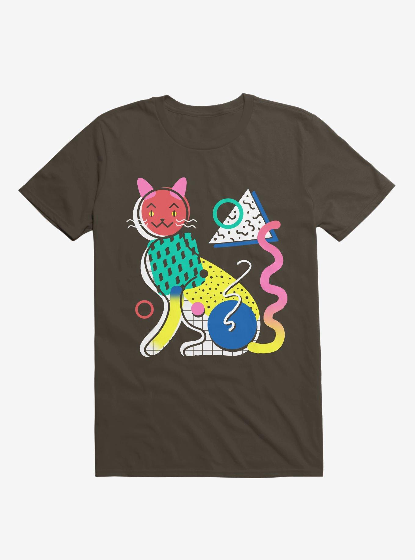 Memphis Cat Design Brown T-Shirt, BROWN, hi-res
