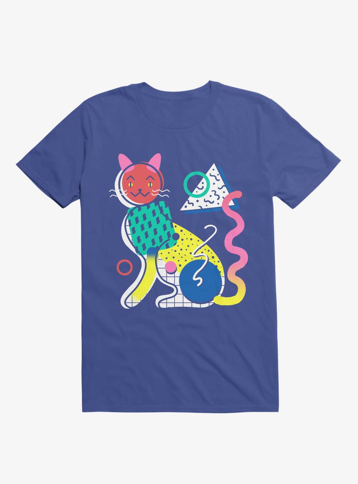 Memphis Cat Design Royal Blue T-Shirt, , hi-res