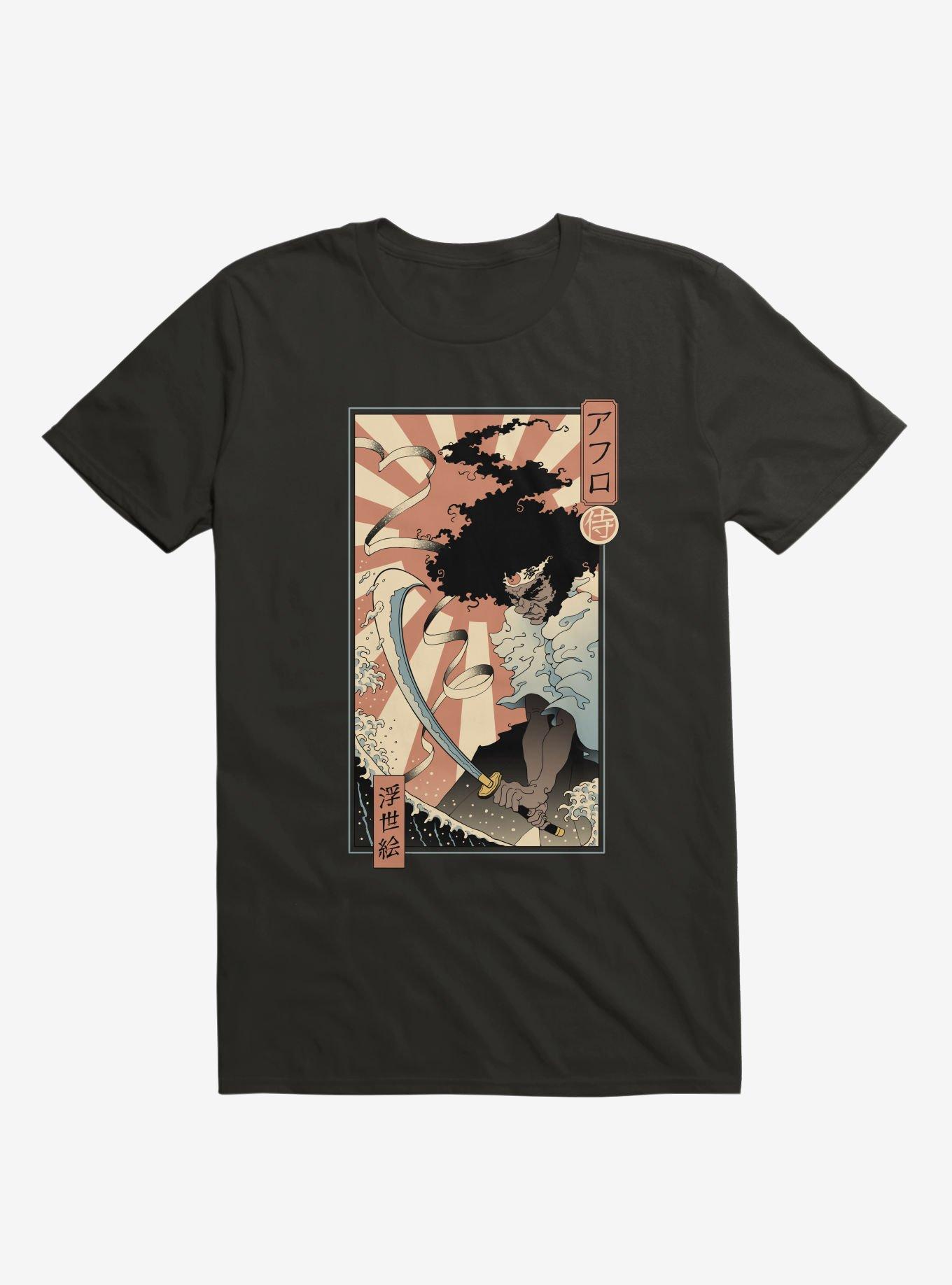 Samurai Sword Ocean Ukiyo-E Black T-Shirt, , hi-res