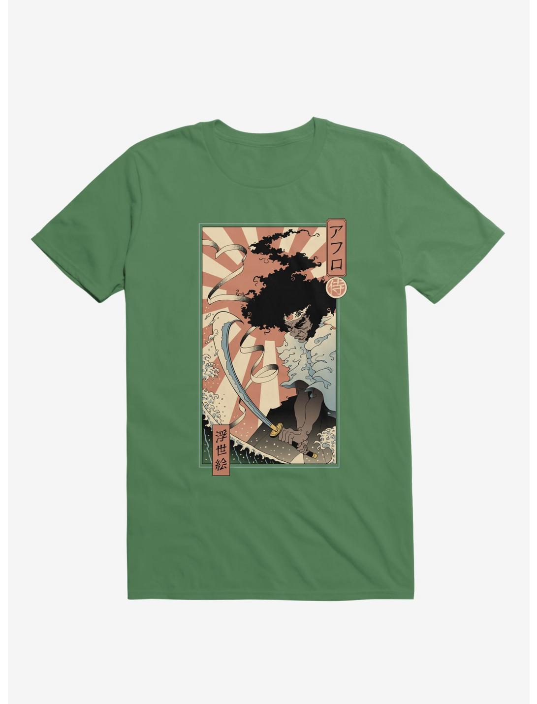 Samurai Sword Ocean Ukiyo-E Kelly Green T-Shirt, KELLY GREEN, hi-res