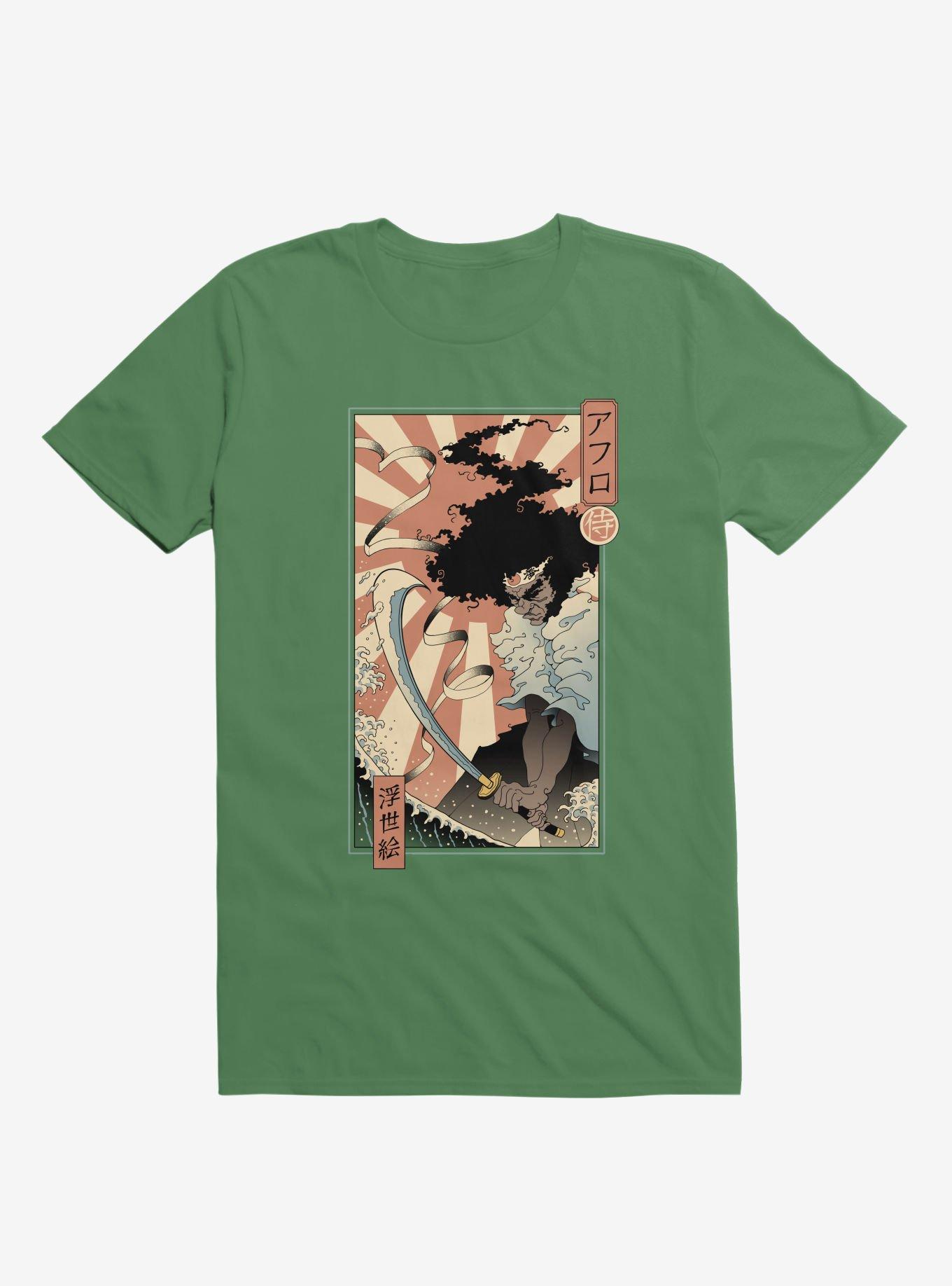 Samurai Sword Ocean Ukiyo-E Kelly Green T-Shirt, , hi-res