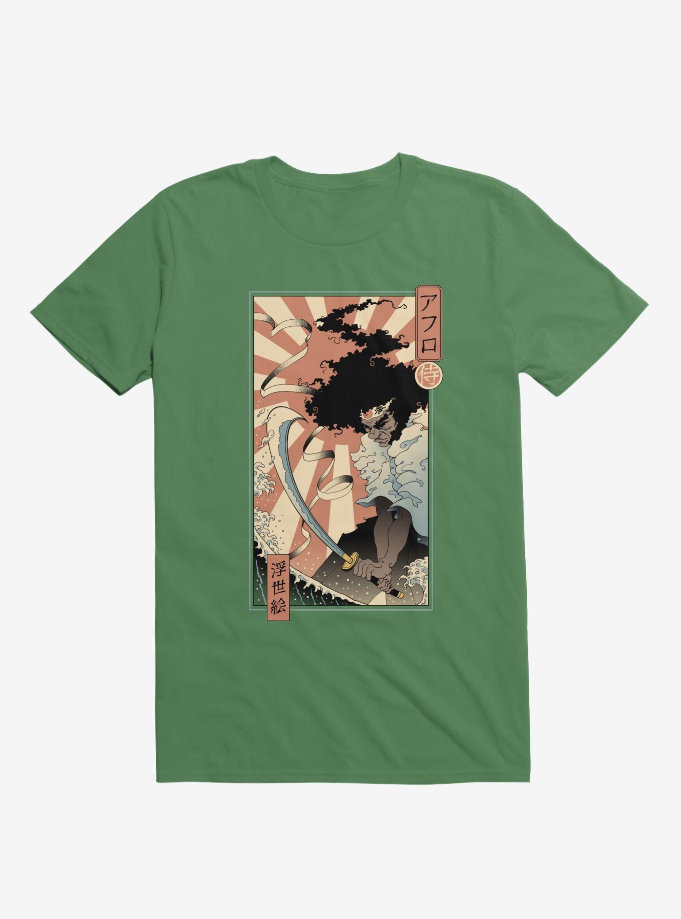 Samurai Sword Ocean Ukiyo-E Kelly Green T-Shirt, KELLY GREEN, hi-res