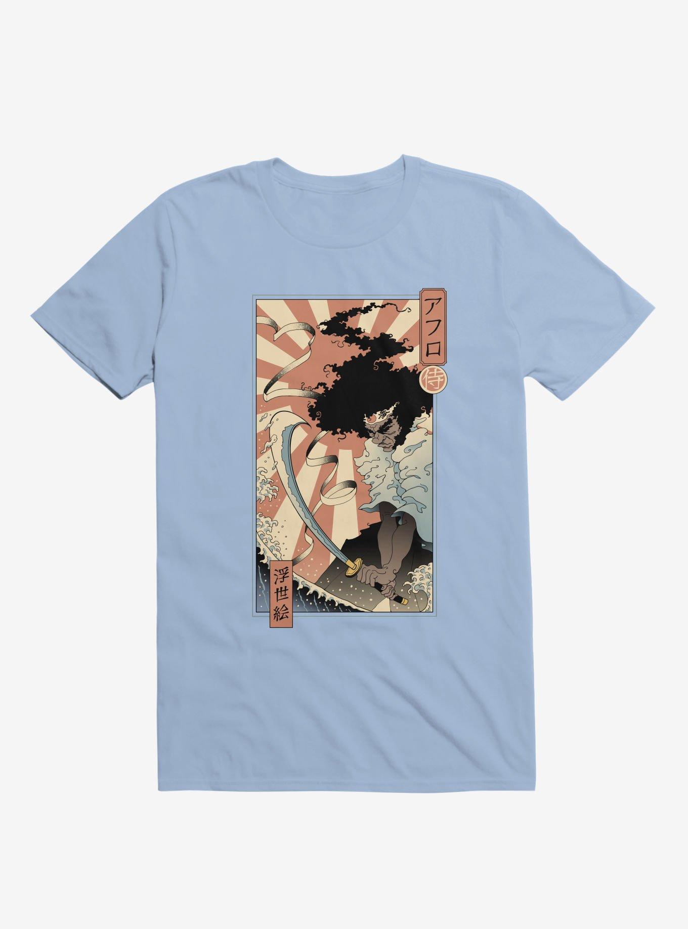 Samurai Sword Ocean Ukiyo-E Light Blue T-Shirt, , hi-res