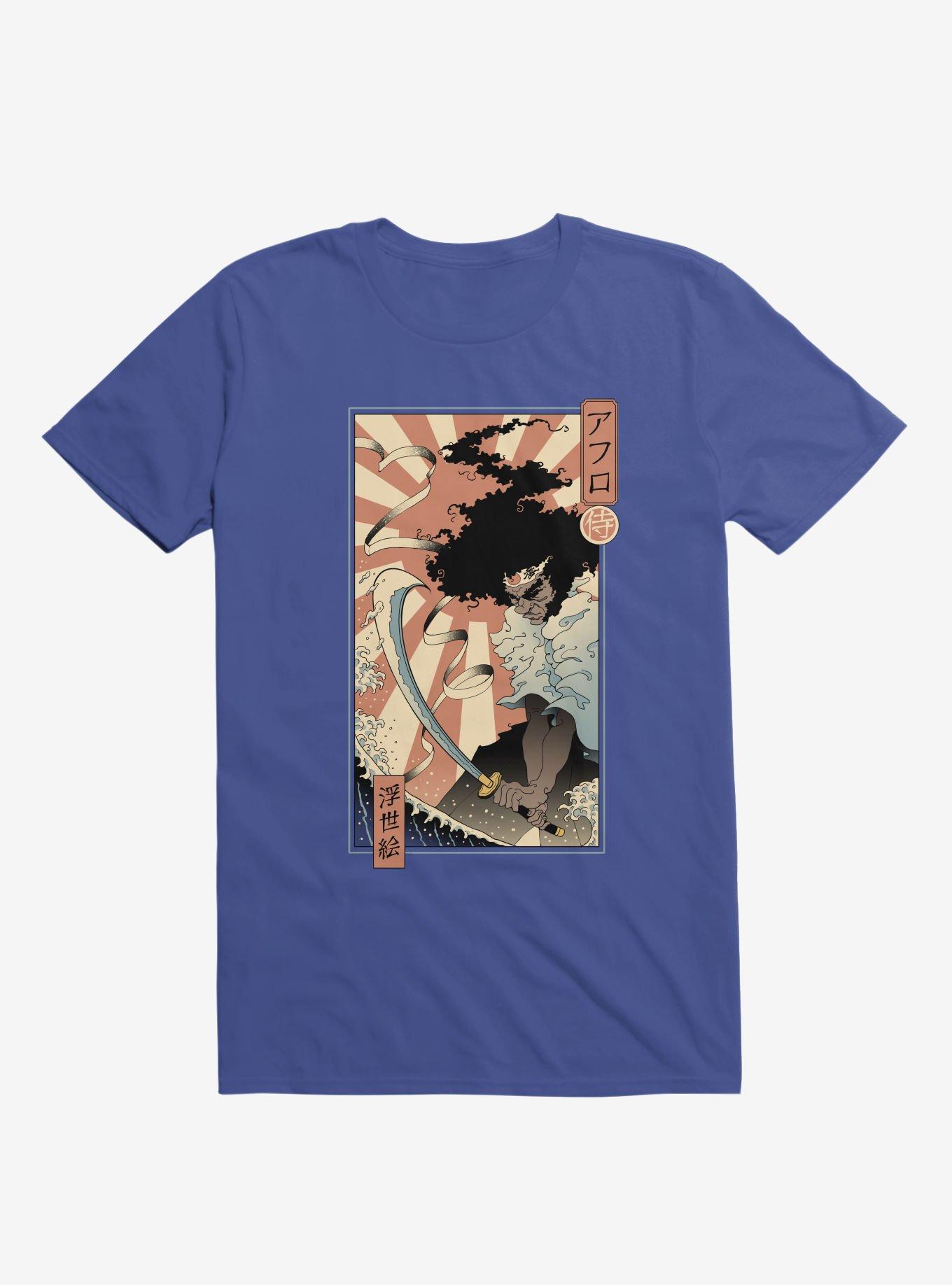 Samurai Sword Ocean Ukiyo-E Royal Blue T-Shirt, , hi-res
