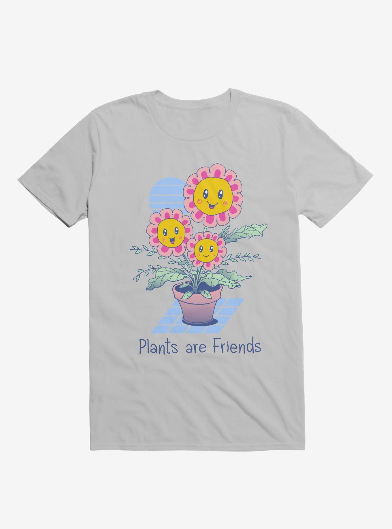 Plants Are Friends! Happy Flowers Ice Grey T-Shirt, ICE GREY, hi-res