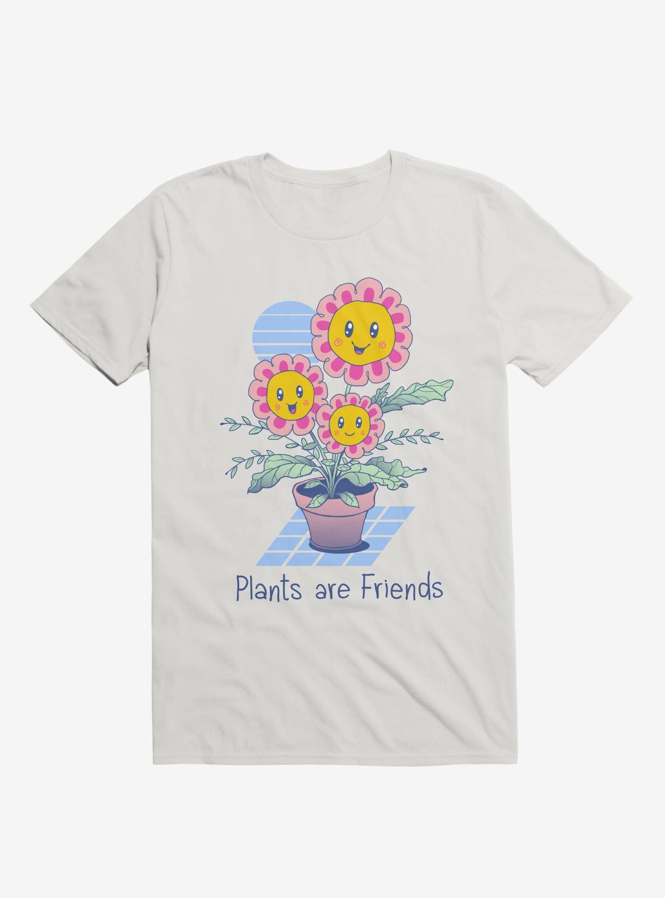 Plants Are Friends! Happy Flowers White T-Shirt, WHITE, hi-res
