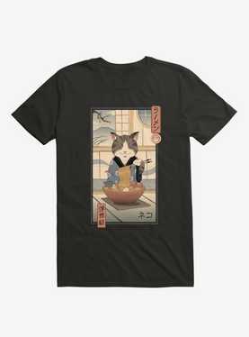 Cat Neko Ramen Ukiyo-E Black T-Shirt, , hi-res