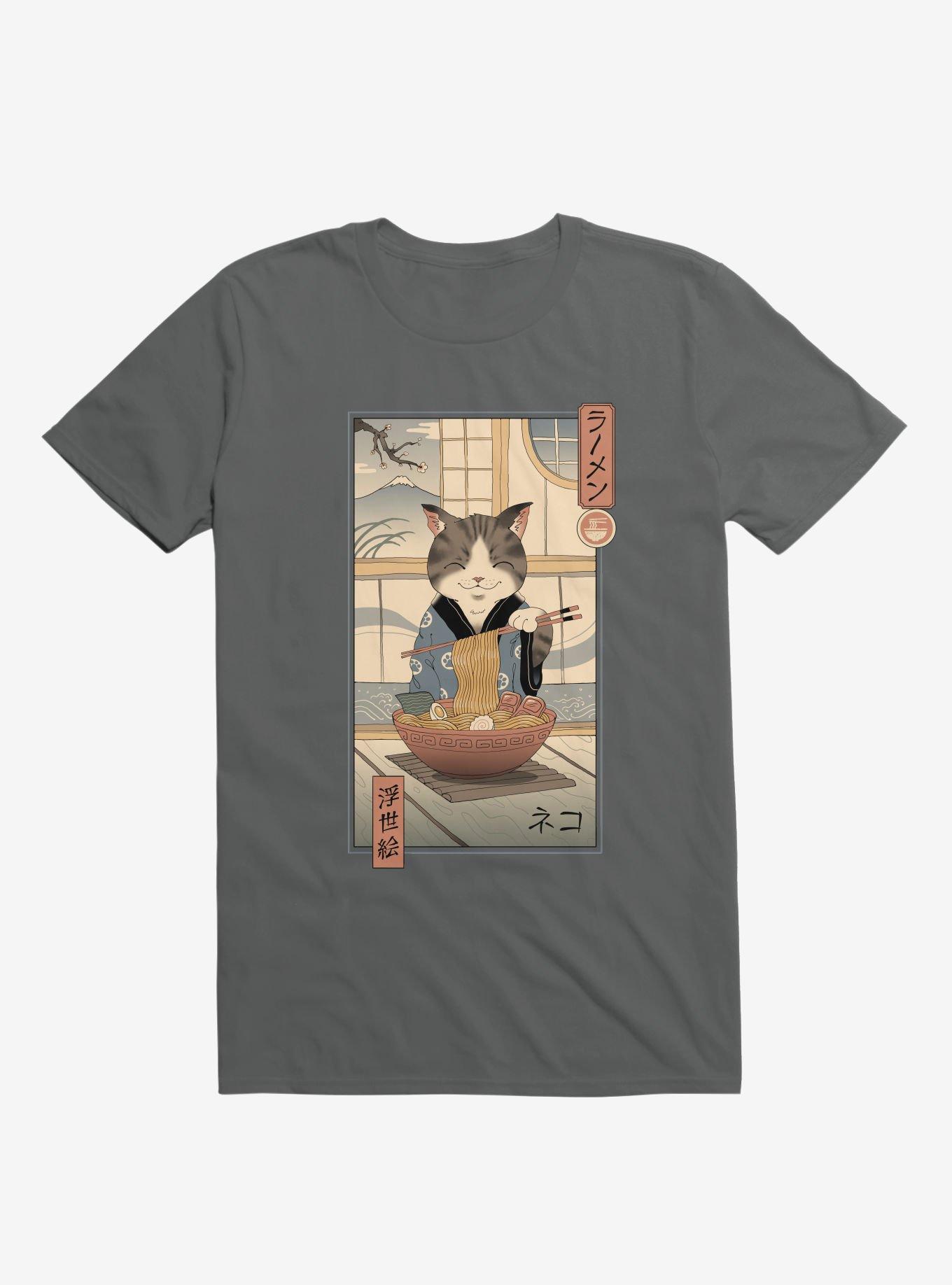 Cat Neko Ramen Ukiyo-E Charcoal Grey T-Shirt, , hi-res