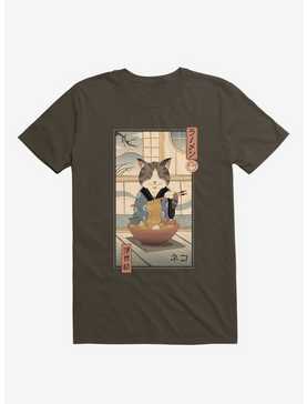 Cat Neko Ramen Ukiyo-E Brown T-Shirt, , hi-res