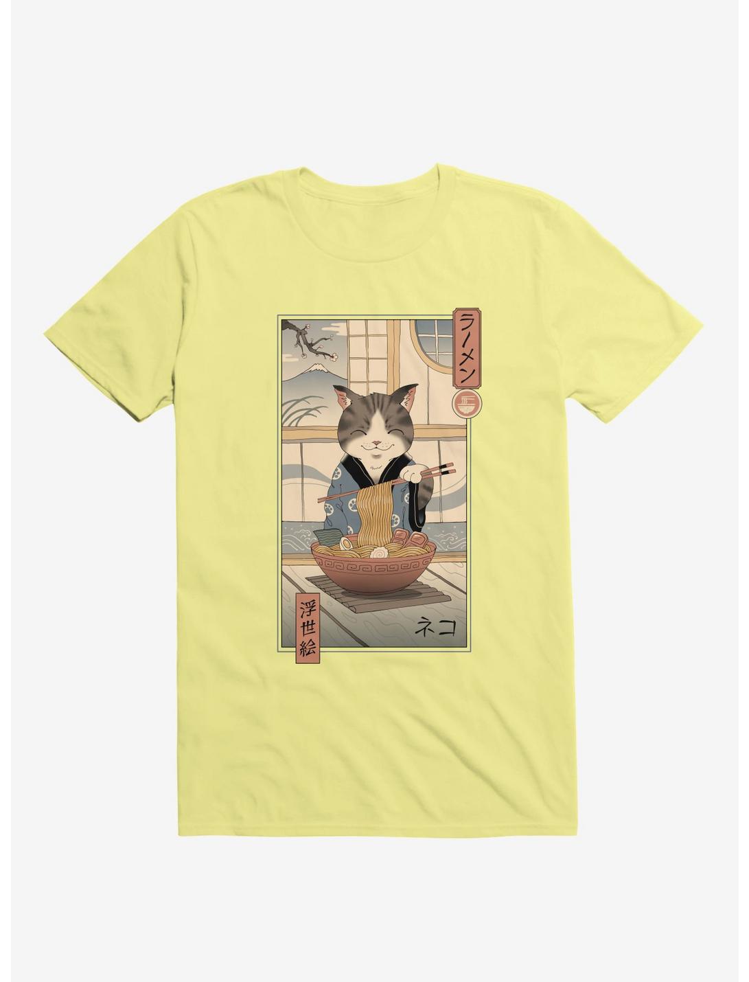 Cat Neko Ramen Ukiyo-E Corn Silk Yellow T-Shirt, CORN SILK, hi-res