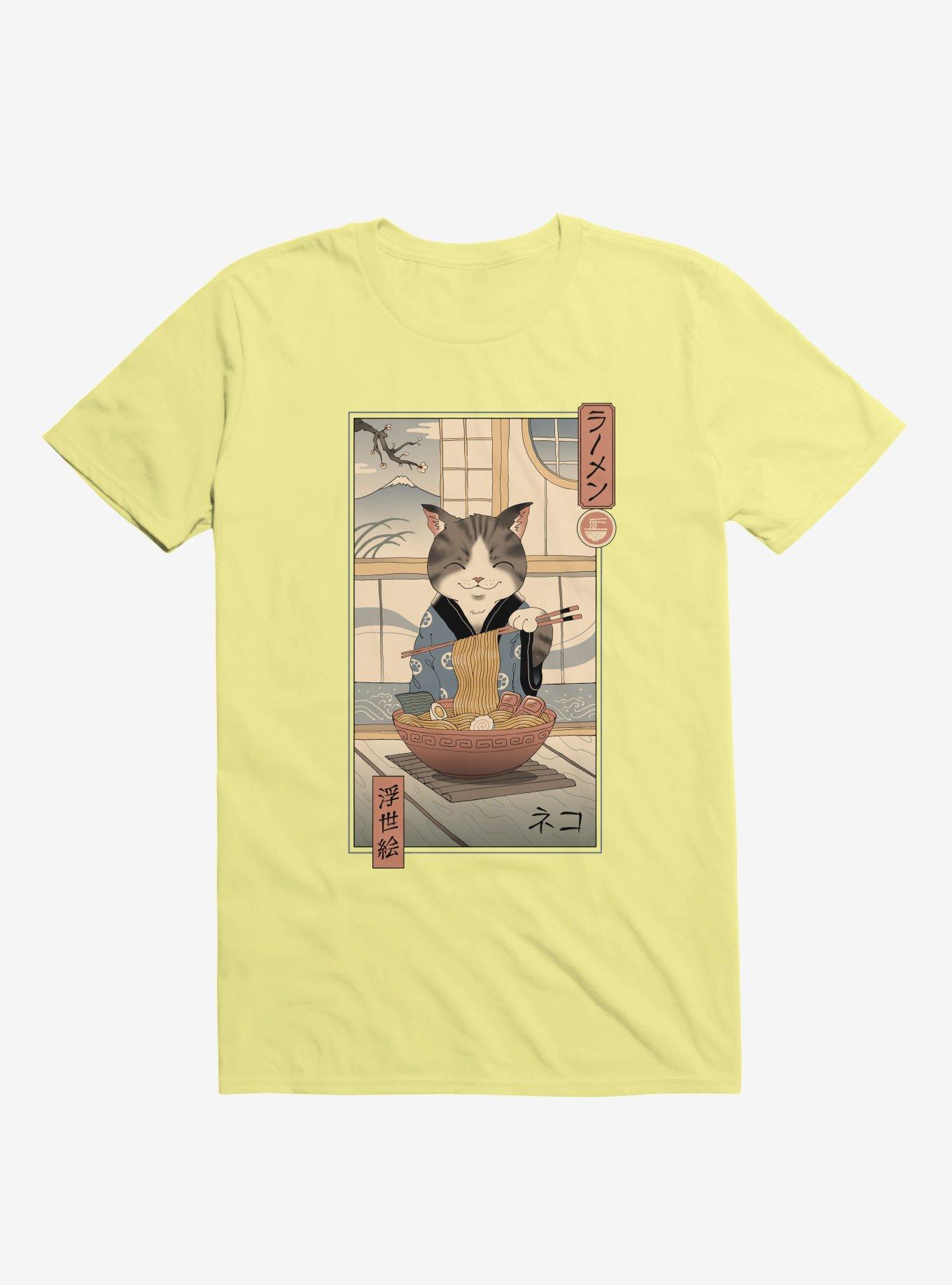 Cat Neko Ramen Ukiyo-E Corn Silk Yellow T-Shirt, , hi-res