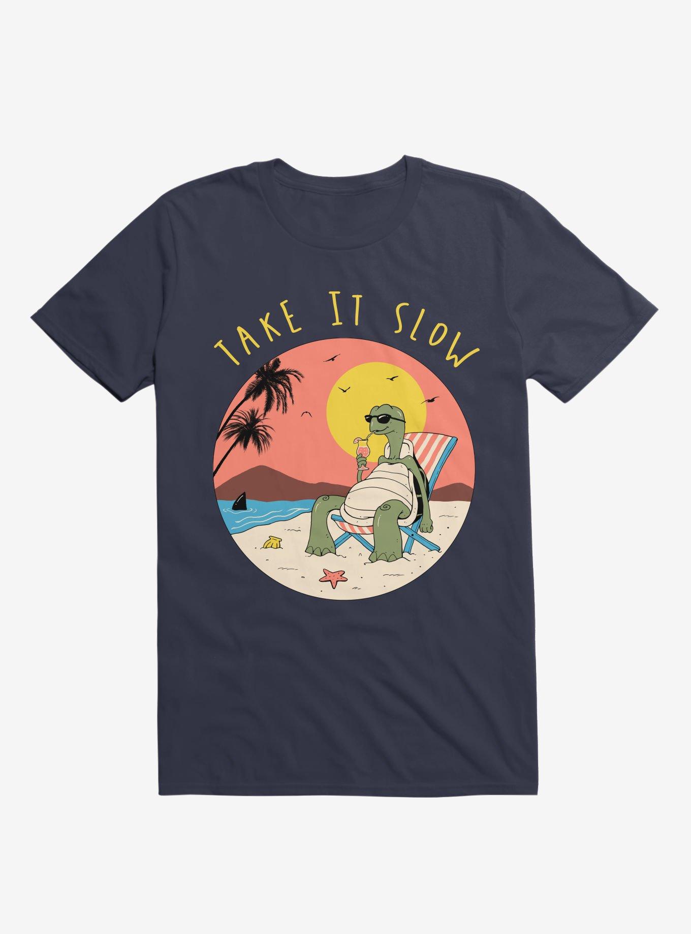 Take It Slow! Turtle Beach Navy Blue T-Shirt, NAVY, hi-res
