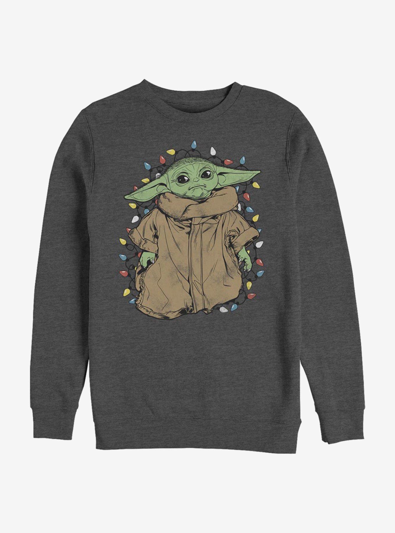 Star Wars The Mandalorian Tangled Lights The Child Crew Sweatshirt, CHAR HTR, hi-res