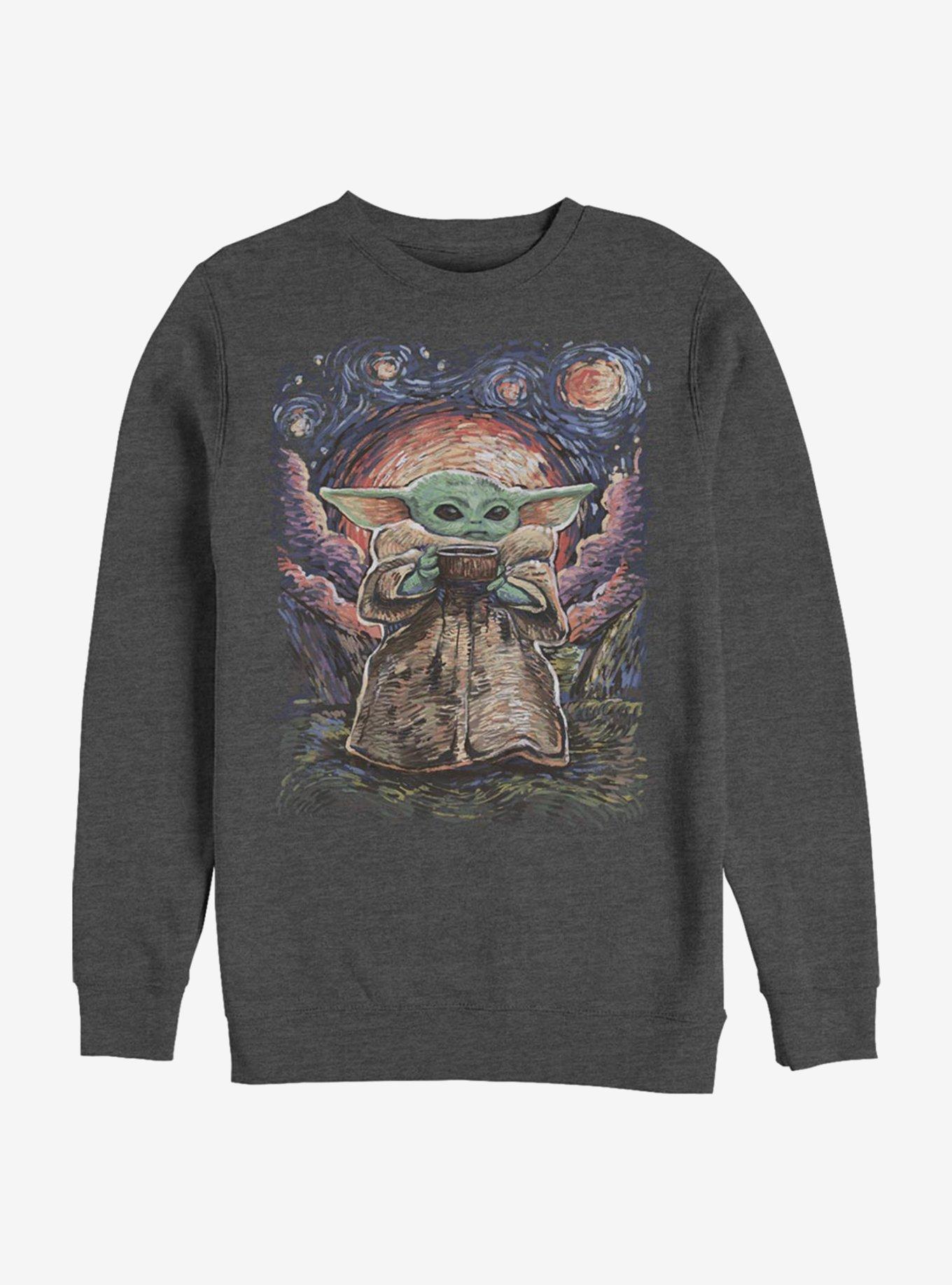 Star Wars The Mandalorian The Child Sipping Night Sky Crew Sweatshirt, CHAR HTR, hi-res