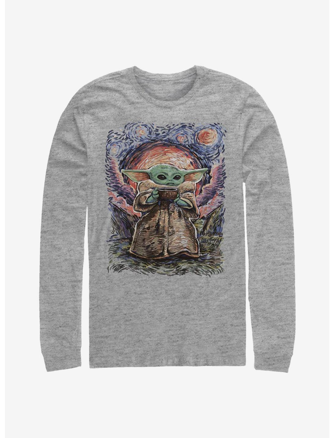 Star Wars The Mandalorian The Child Sipping Night Sky Long-Sleeve T-Shirt, ATH HTR, hi-res