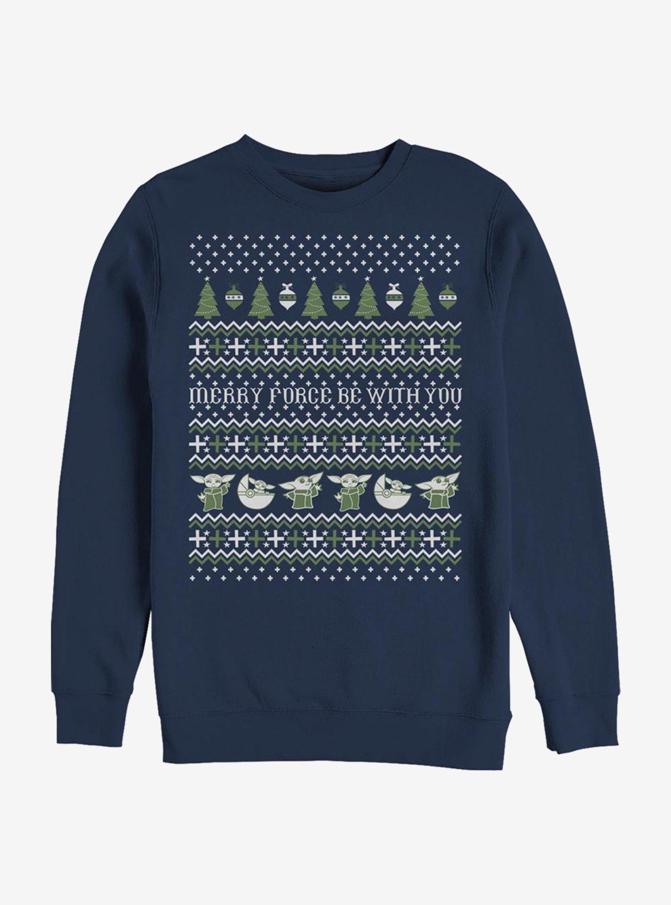 Star Wars The Mandalorian The Child Ugly Sweater Crew Sweatshirt, NAVY, hi-res