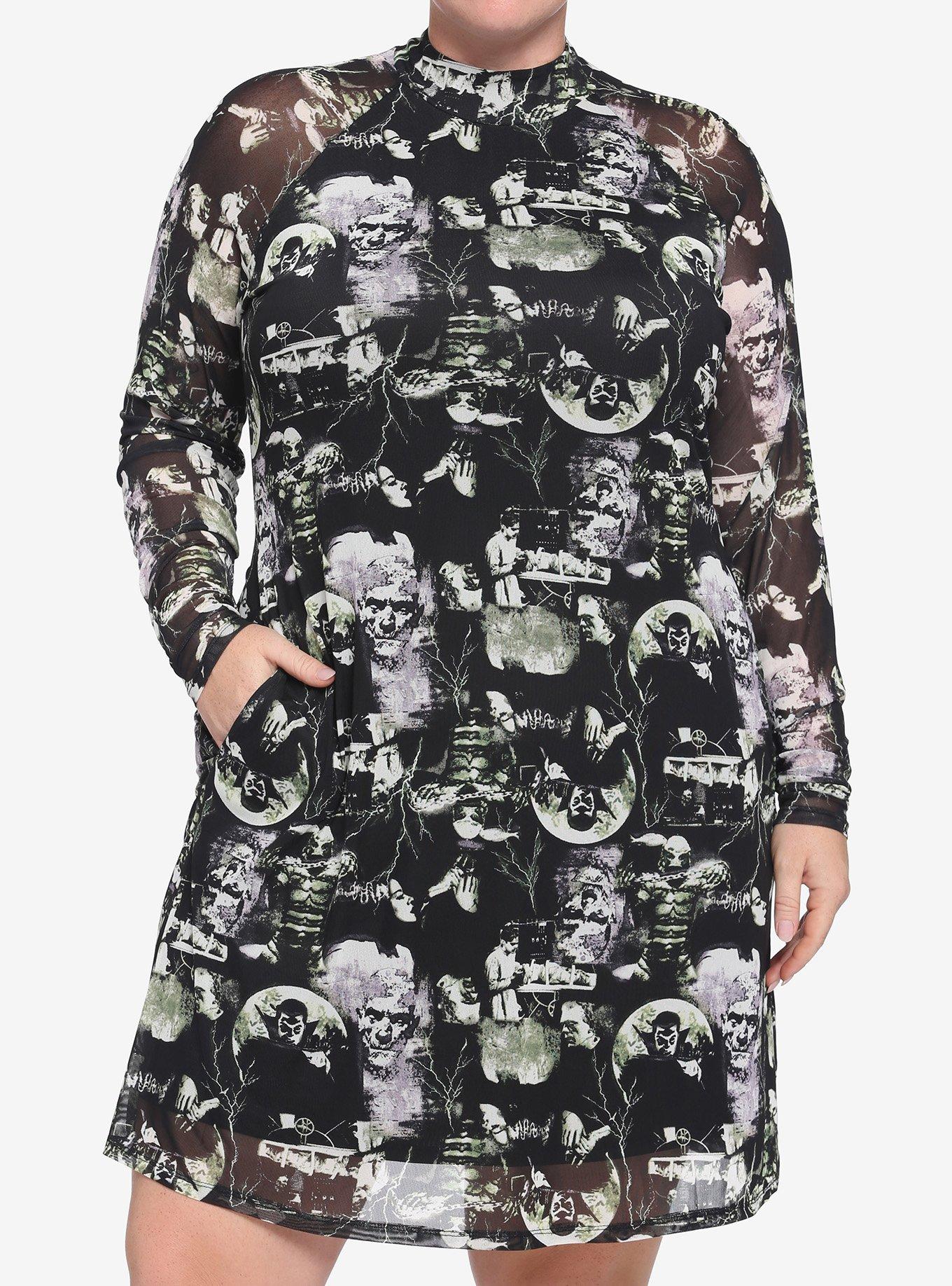 Universal Monsters Collage Mesh Dress Plus Size, MULTI, hi-res