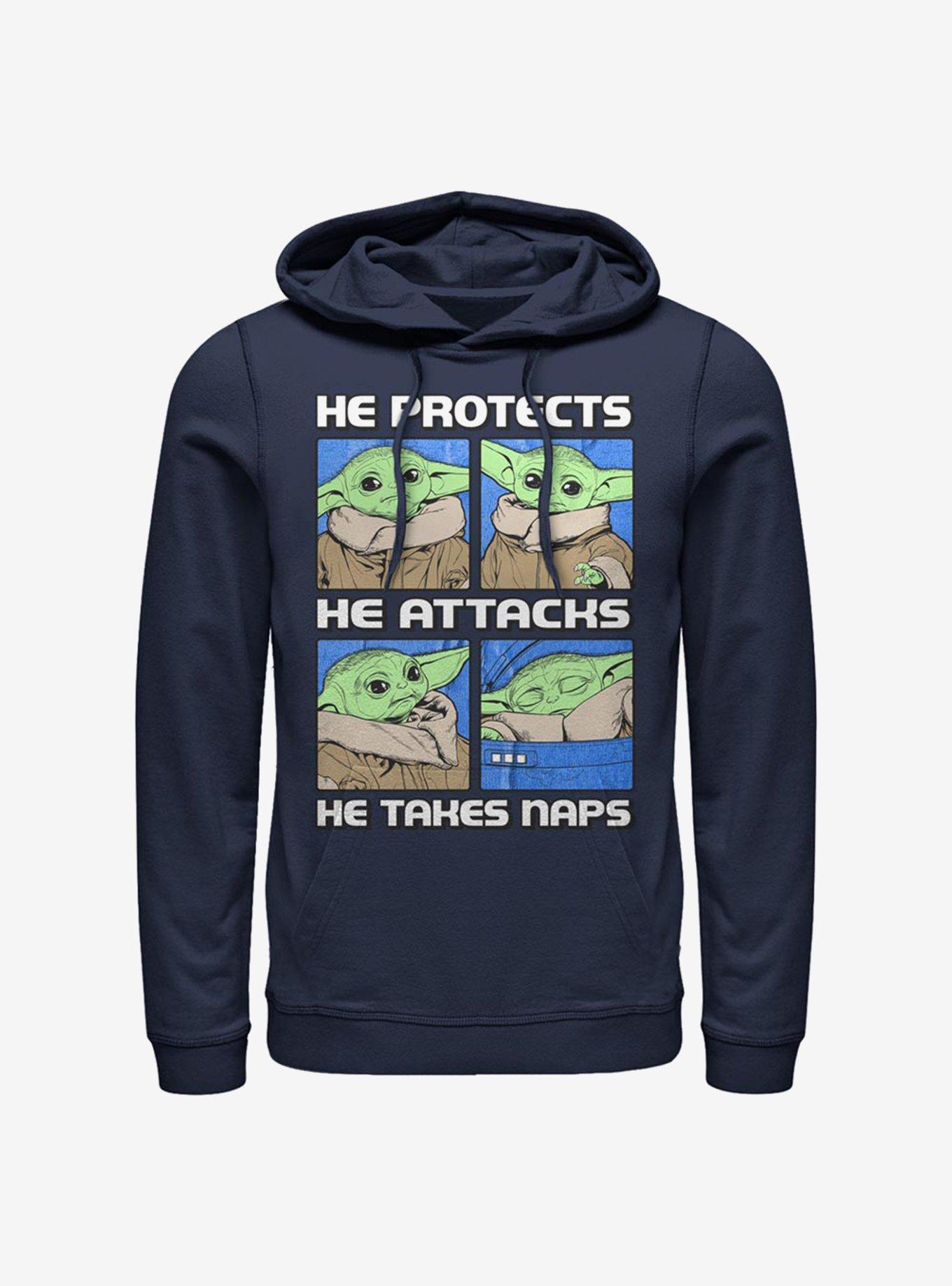 Star Wars The Mandalorian The Child Protect Attack Nap Hoodie, NAVY, hi-res