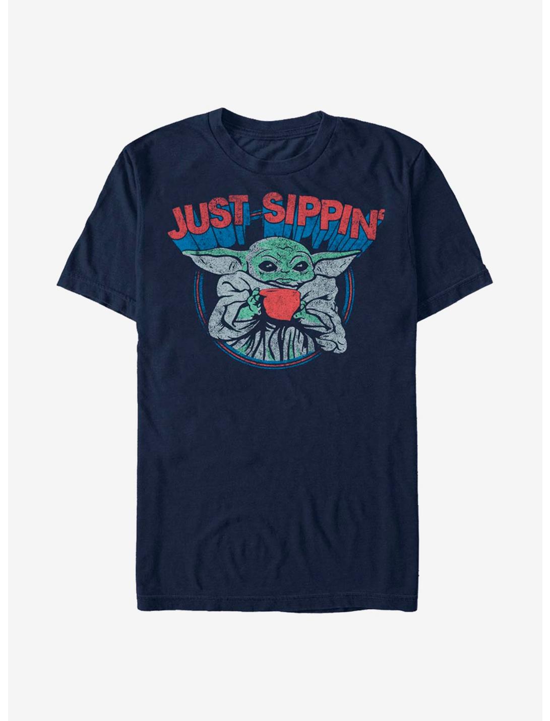 Star Wars The Mandalorian The Child Just Sippin' T-Shirt, NAVY, hi-res
