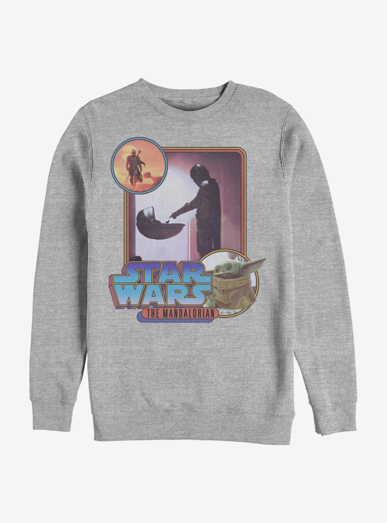 Star Wars The Mandalorian Retro Mando Scenes Crew Sweatshirt, ATH HTR, hi-res