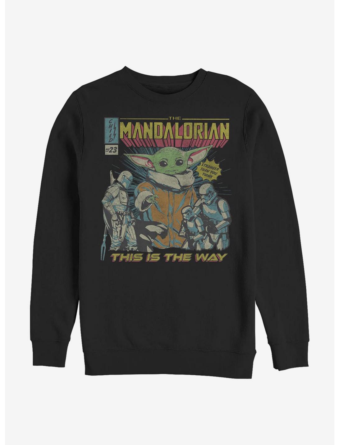 Star Wars The Mandalorian The Child Comic Poster Crew Sweatshirt, BLACK, hi-res