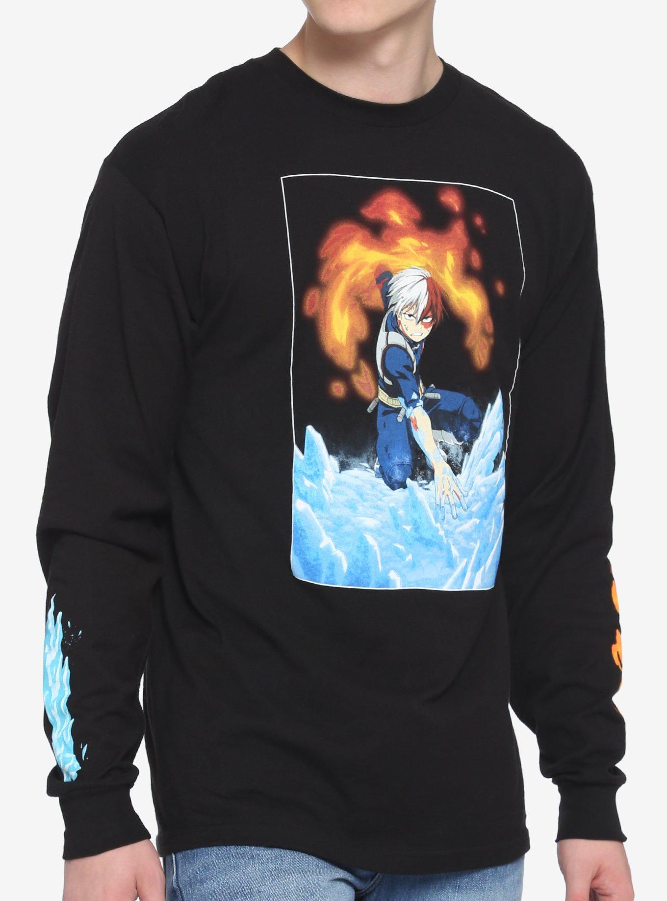 My Hero Academia Todoroki Fire & Ice Long-Sleeve T-Shirt, BLACK, hi-res