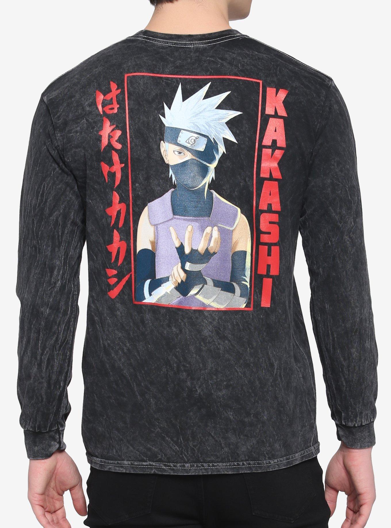 Naruto Shippuden Kakashi Dark Wash Long-Sleeve T-Shirt, GREY, hi-res