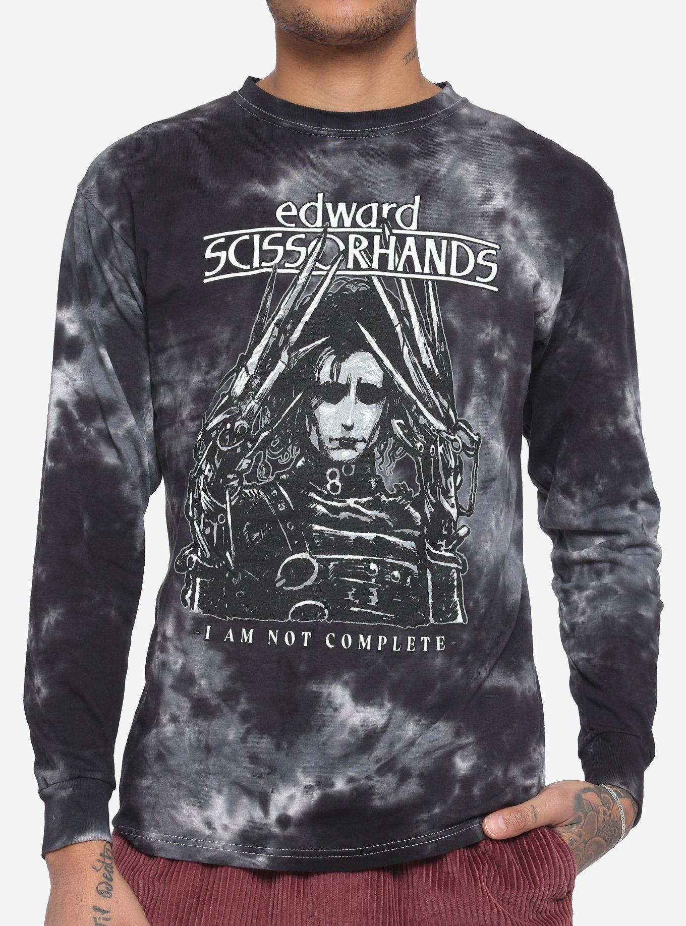 Edward Scissorhands Incomplete Tie-Dye Long-Sleeve T-Shirt, GREY, hi-res