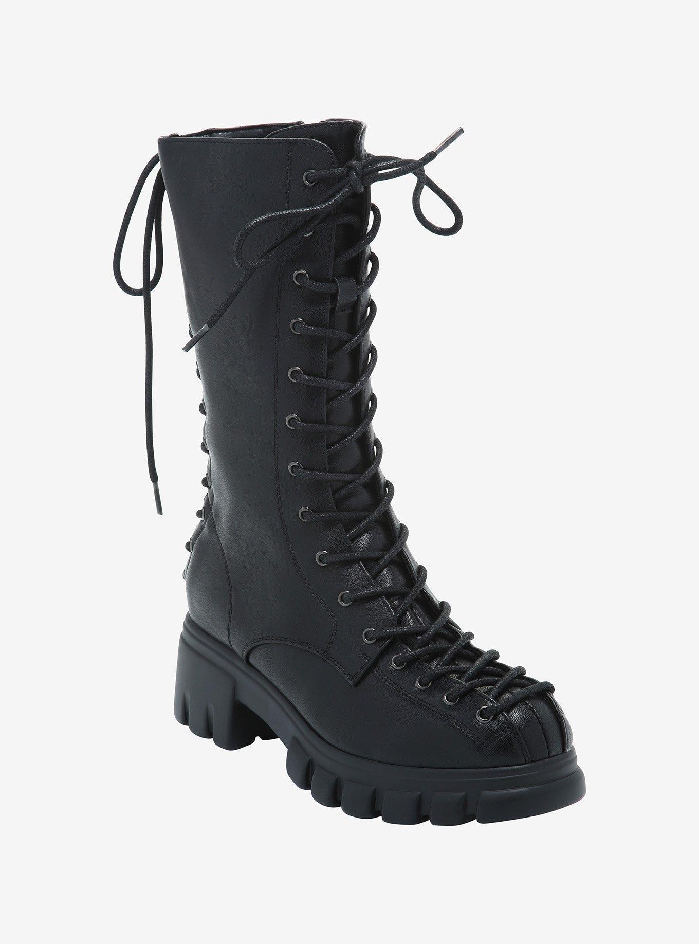Black Corset-Style Lace-Up Combat Boots, MULTI, hi-res