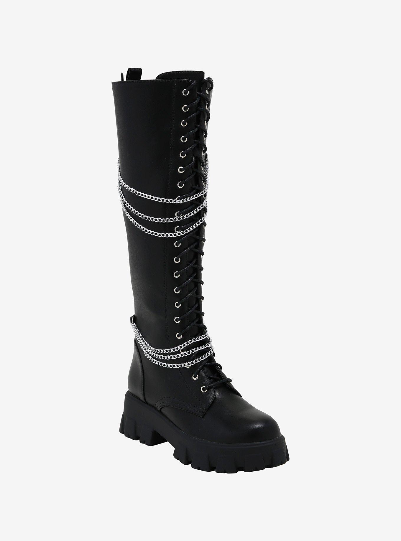  Other Stories Leather Heeled Platform Knee High Boots in Black