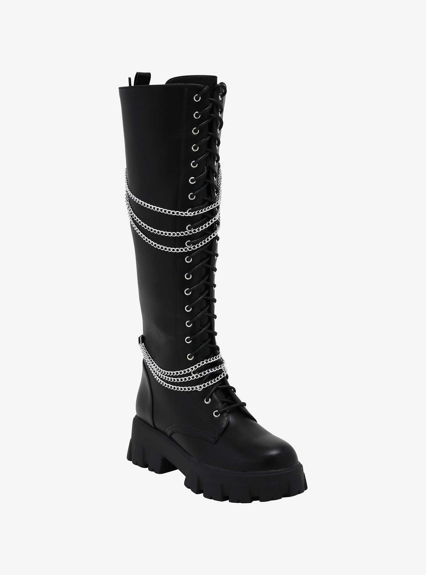 Platform combat boots knee cheap high