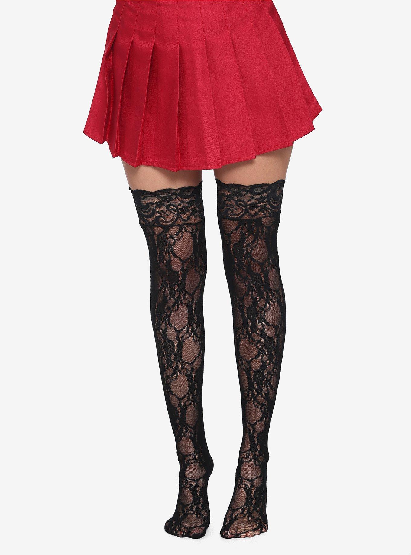 Black Floral Lace Thigh Highs, Hot Topic