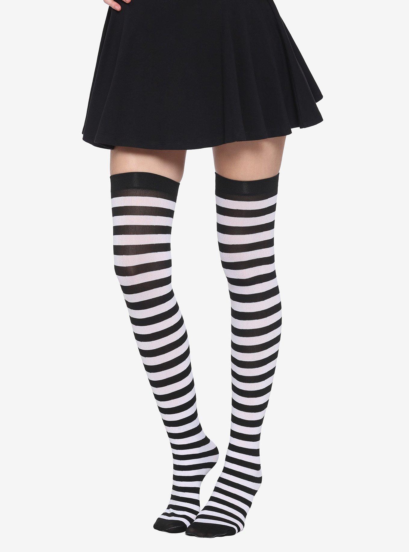 Black & White Stripe Thigh Highs, , hi-res