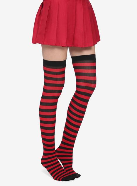 Red & Black Stripe Thigh Highs | Hot Topic
