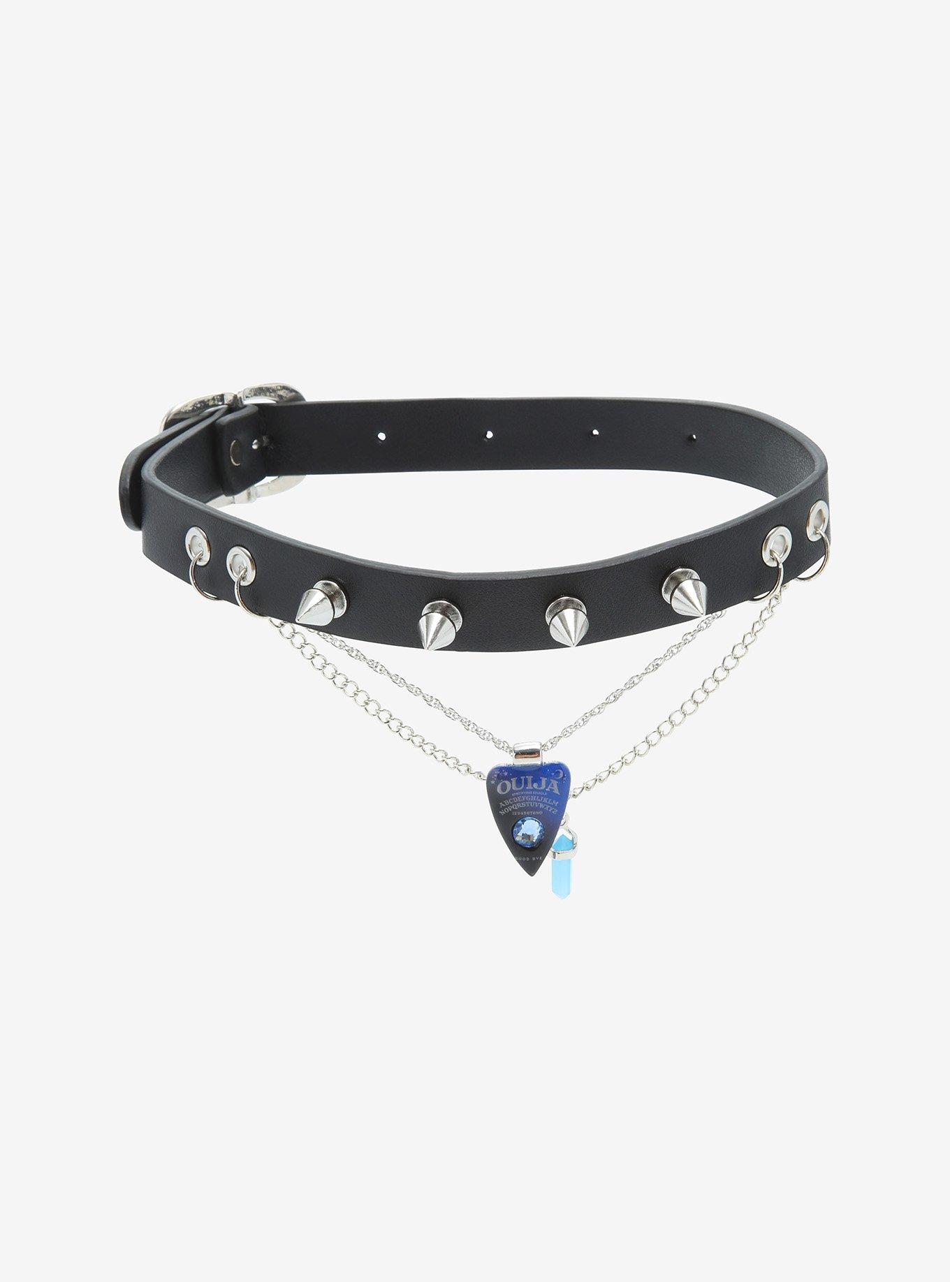 Ouija Planchette Blue Crystal Double Chain Choker, , hi-res