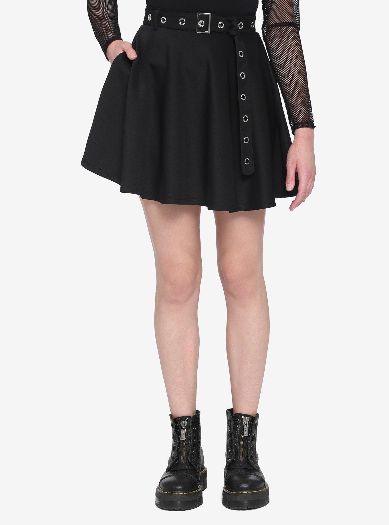 Black Skater Skirt With Grommet Belt Hot Topic