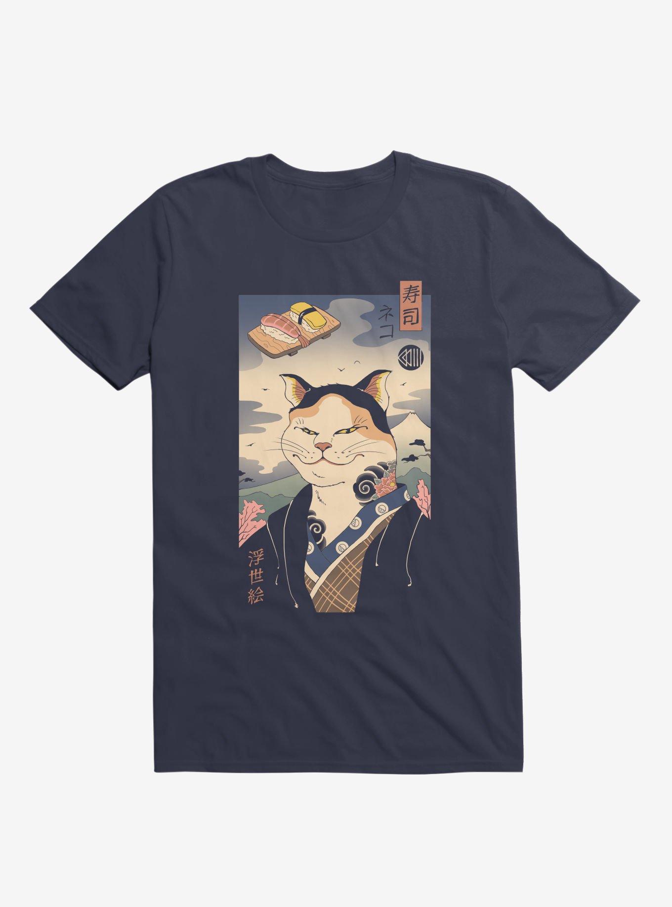 Sushi Nekoyo-E Navy Blue T-Shirt, , hi-res