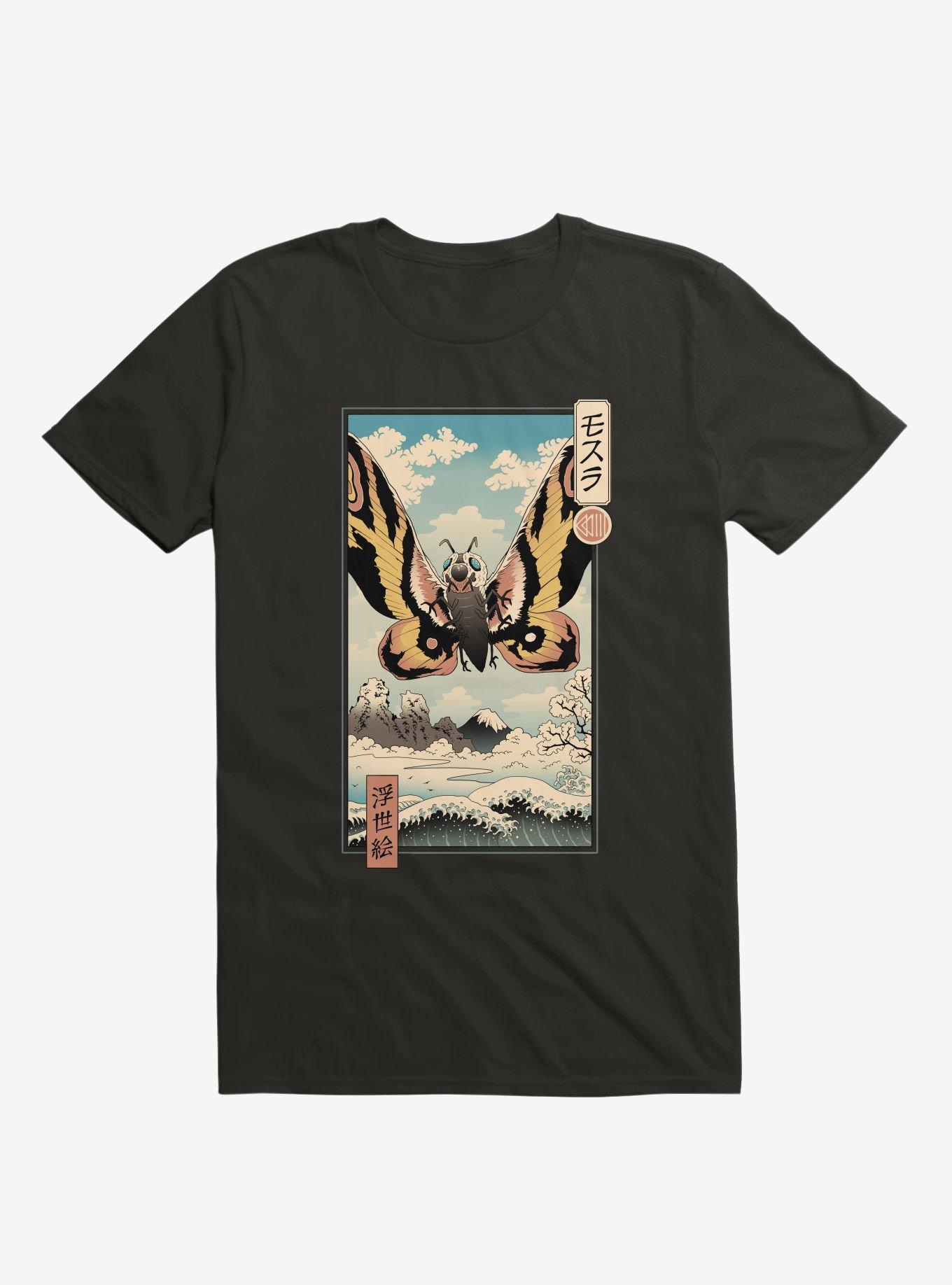 Ancient Moth Ukiyo-E Black T-Shirt, BLACK, hi-res