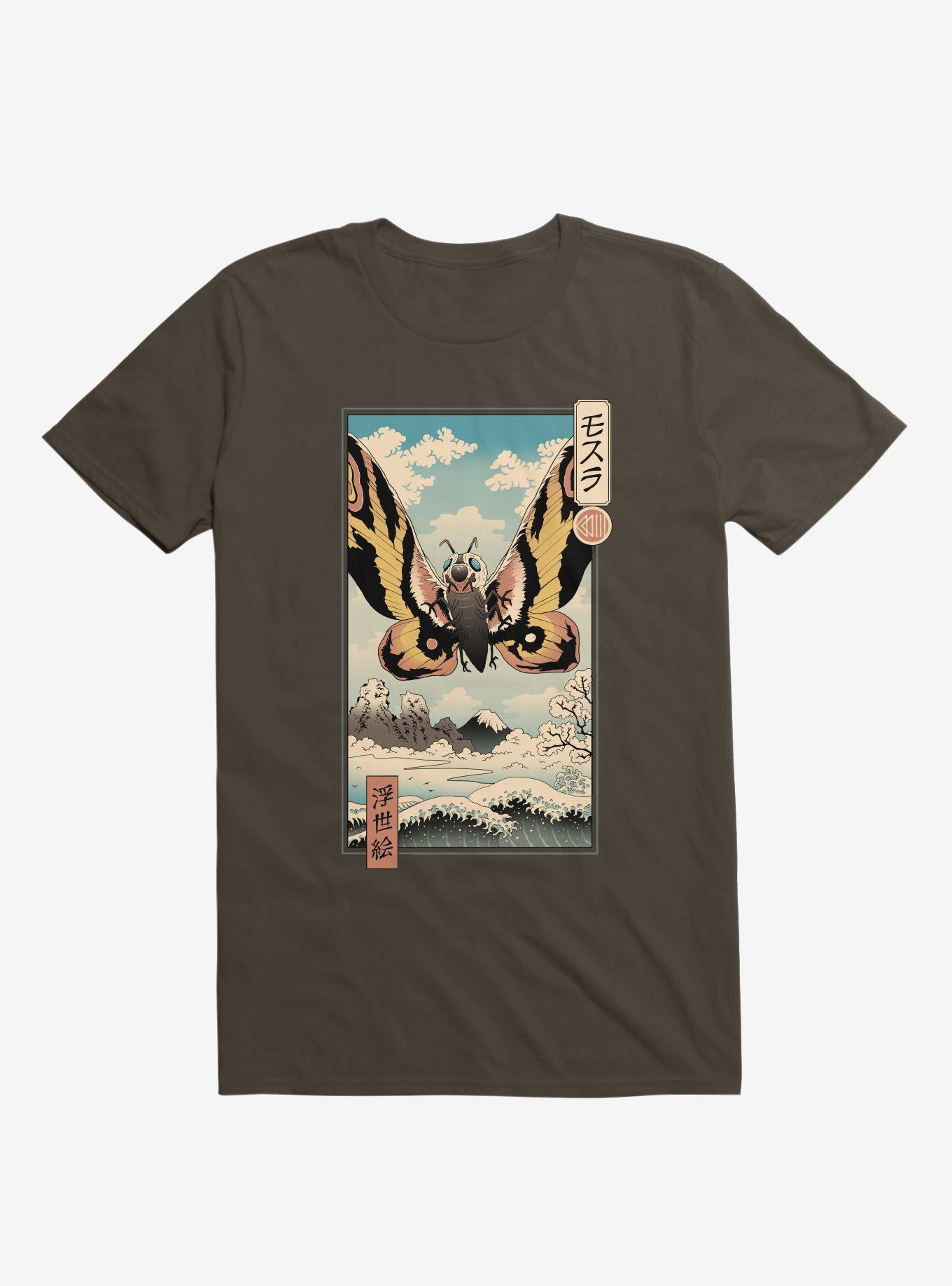 Ancient Moth Ukiyo-E Brown T-Shirt, BROWN, hi-res