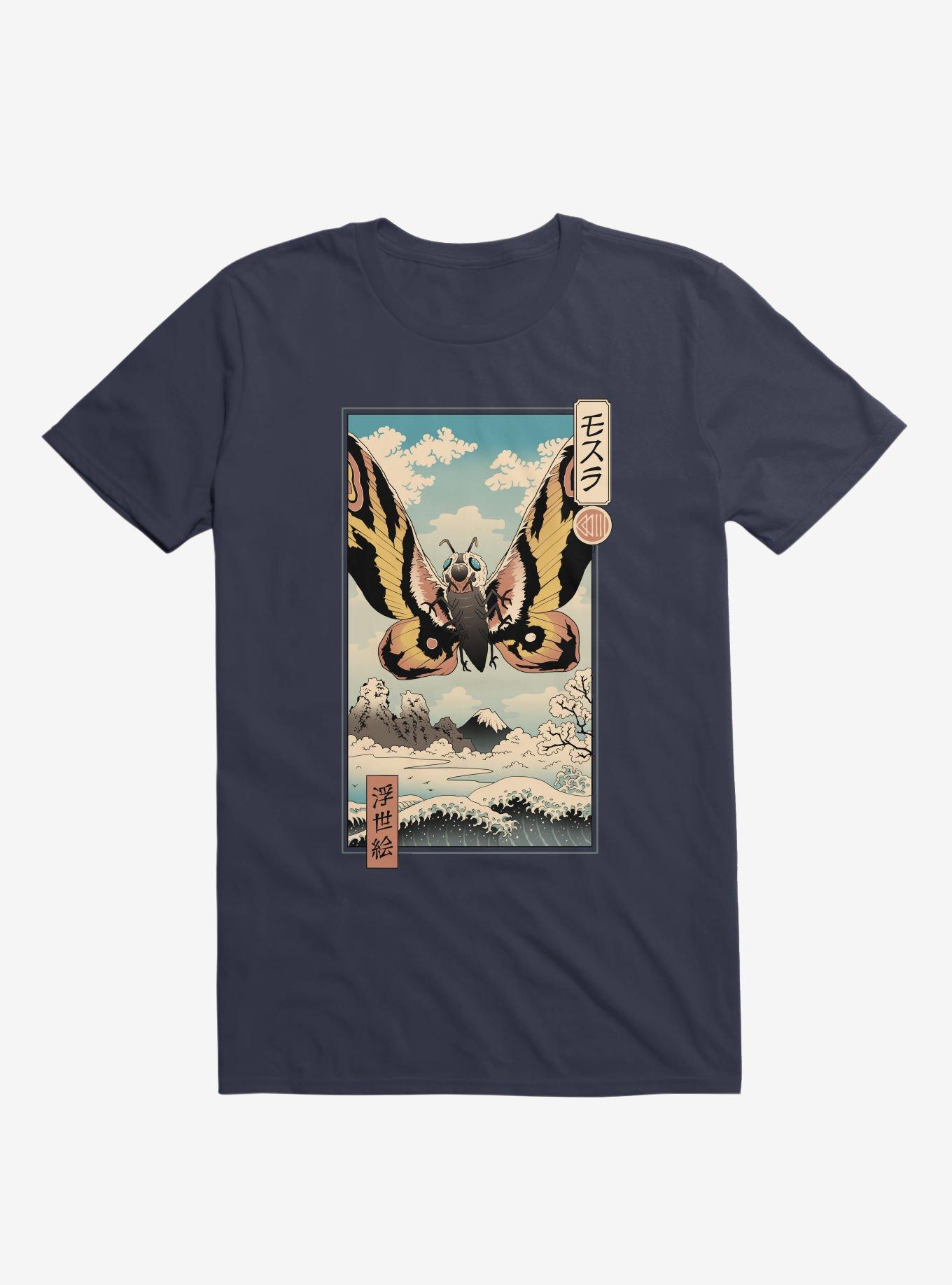 Ancient Moth Ukiyo-E Navy Blue T-Shirt, NAVY, hi-res