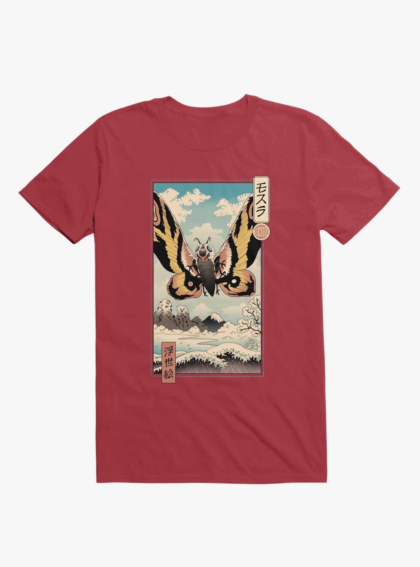 Ancient Moth Ukiyo-E Red T-Shirt, RED, hi-res