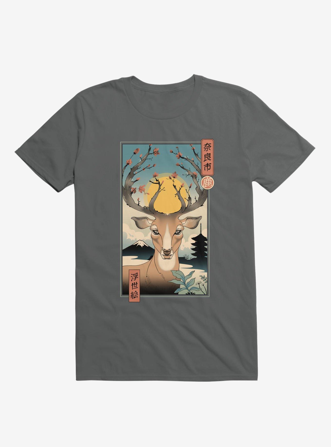 Spring In Nara Deer Charcoal Grey T-Shirt, CHARCOAL, hi-res