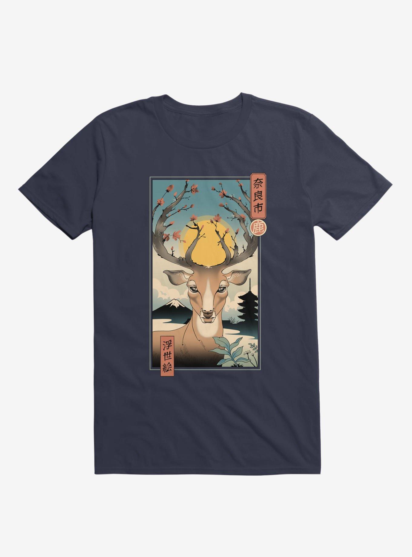 Spring In Nara Deer Navy Blue T-Shirt, NAVY, hi-res