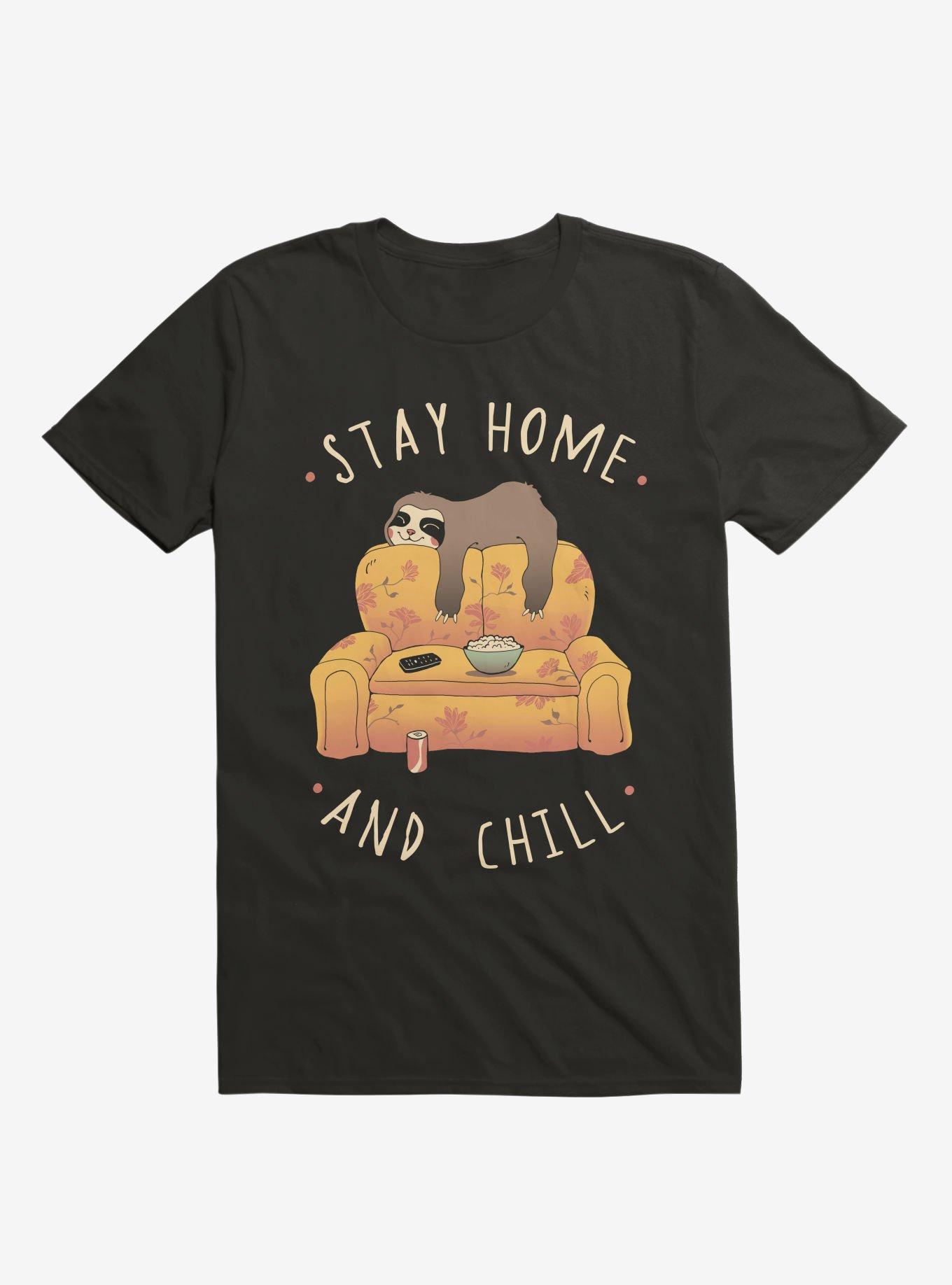Stay Home And Chill Sloth Black T-Shirt, BLACK, hi-res