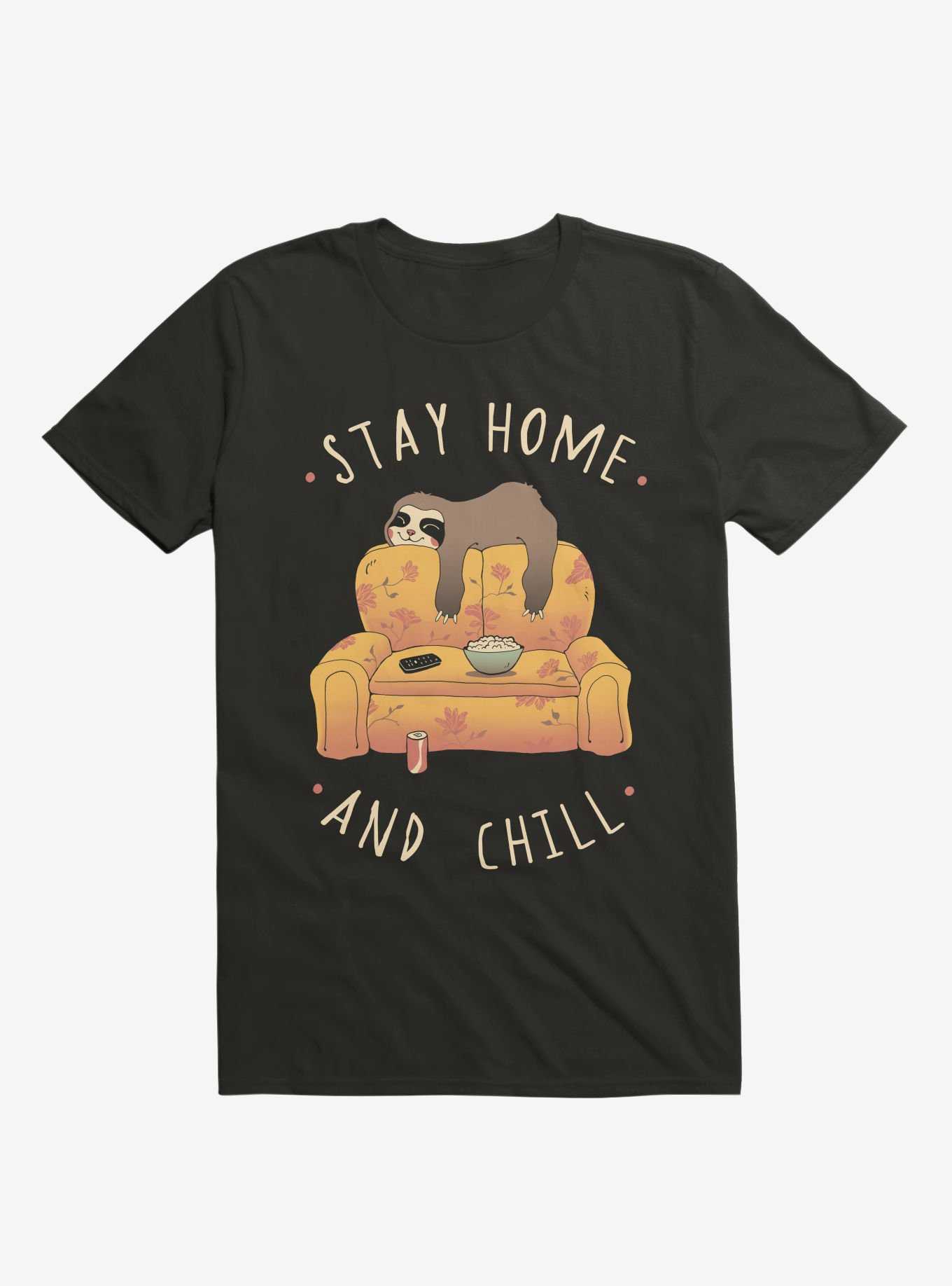 Stay Home And Chill Sloth Black T-Shirt, , hi-res