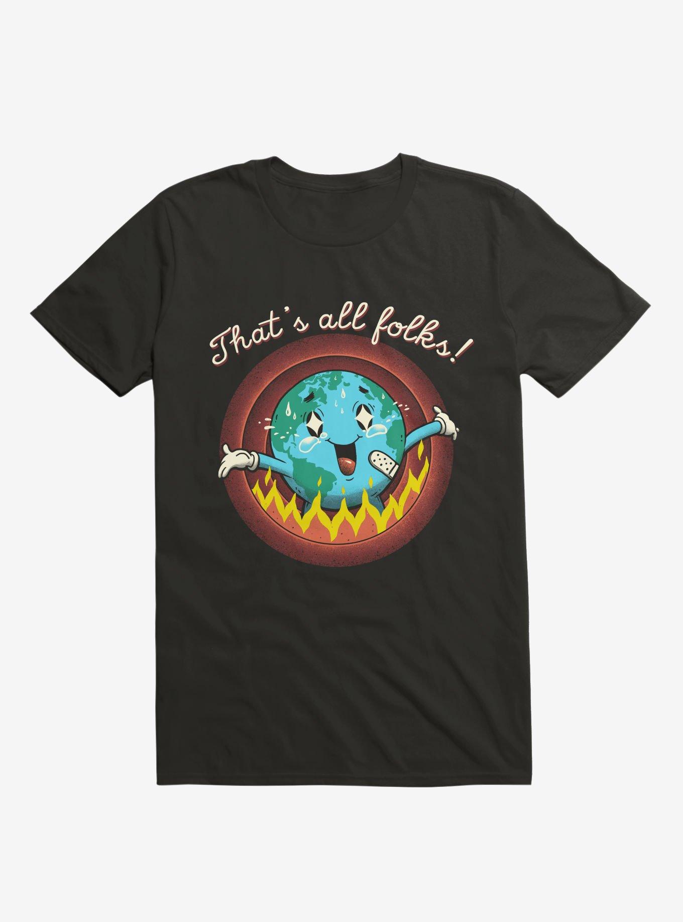 That's All Folks! Earth On Fire Black T-Shirt, BLACK, hi-res