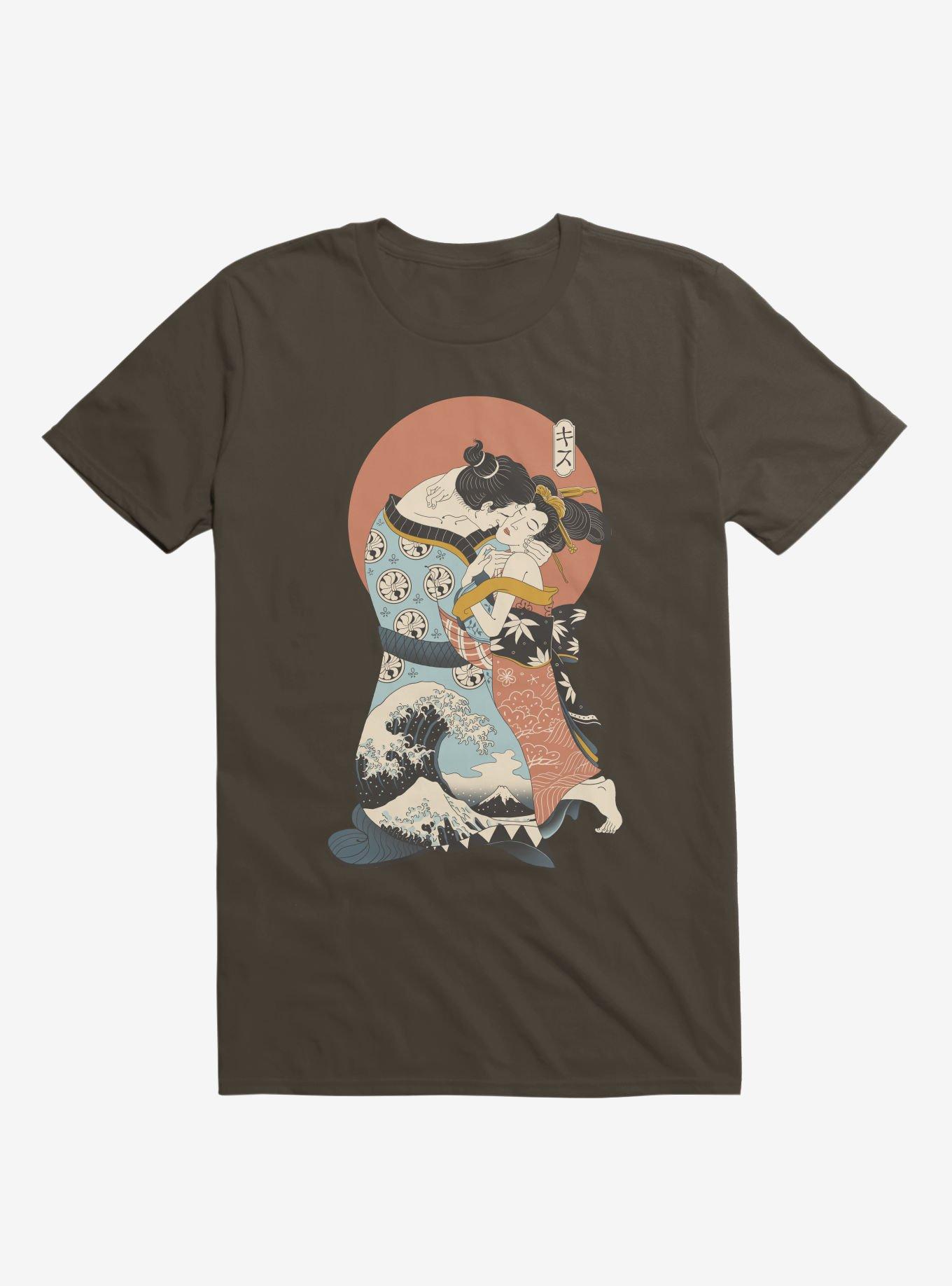 The Kiss Ukiyo-E Brown T-Shirt, BROWN, hi-res