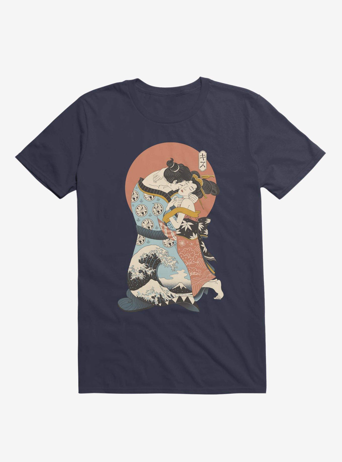 The Kiss Ukiyo-E Navy Blue T-Shirt, NAVY, hi-res