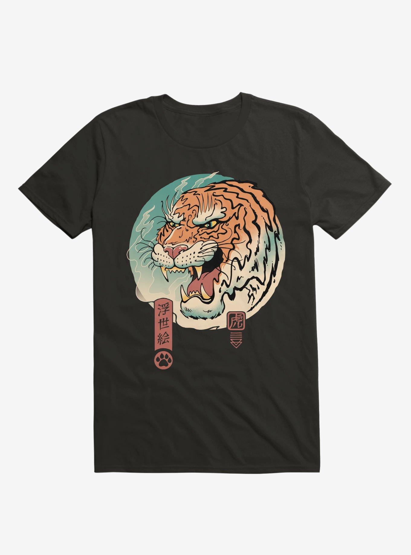 Tiger Ukiyo-E Black T-Shirt, BLACK, hi-res